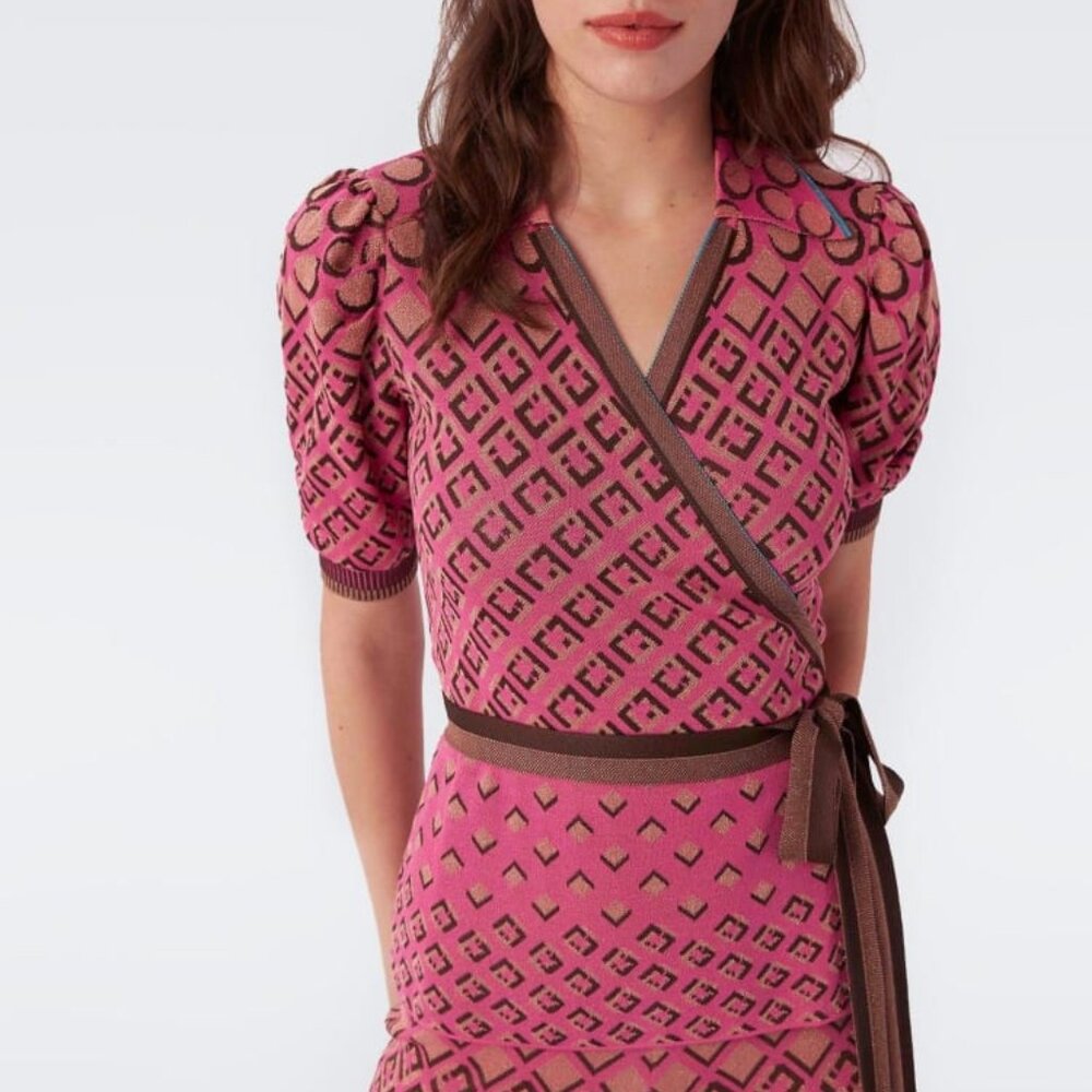 Diane von Furstenberg Marnee Jacquard Wrap Sweater XS NWT